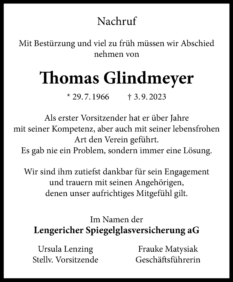  Traueranzeige für Thomas Glindmeyer vom 20.09.2023 aus 