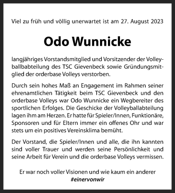 Anzeige von Odo Wunnicke 