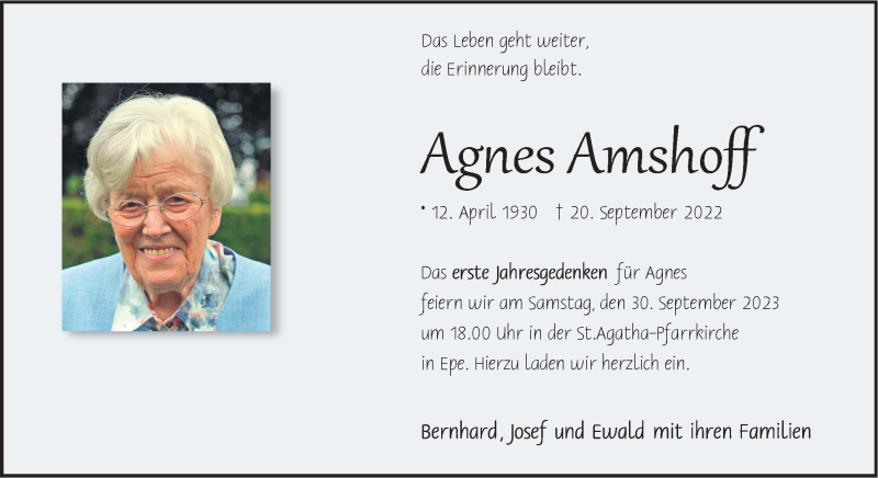  Traueranzeige für Agnes Amshoff vom 23.09.2023 aus 