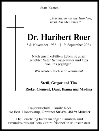 Anzeige von Dr. Haribert Roer 