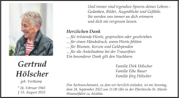 Anzeige von Gertrud Hölscher 