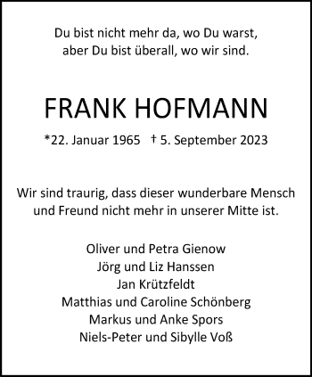 Anzeige von Frank Hofmann 