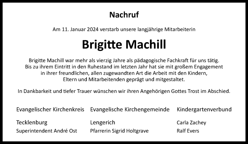  Traueranzeige für Brigitte Machill vom 20.01.2024 aus 