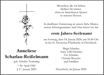 Anzeige von Anneliese Scharlau-Reißelmann 