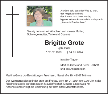 Anzeige von Brigitte Grote 