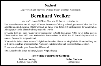 Anzeige von Bernhard Veelker 
