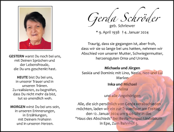 Anzeige von Gerda Schröder 