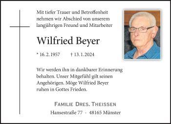 Anzeige von Wilfried Beyer 