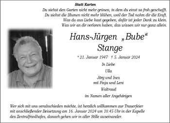 Anzeige von Hans-Jürgen Stange 