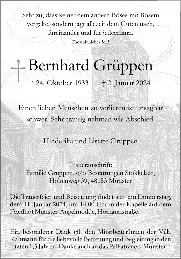  Traueranzeige für Bernhard Grüppen vom 06.01.2024 aus 