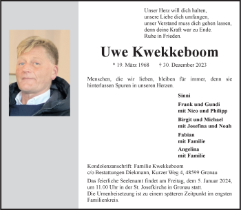 Anzeige von Uwe Kwekkeboom 