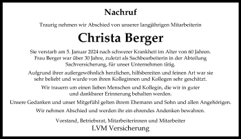 Anzeige von Christa Berger 