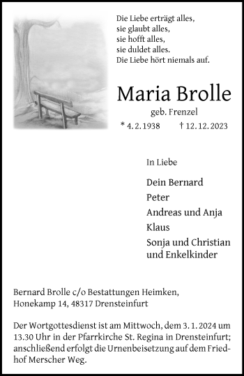 Anzeige von Maria Brolle 