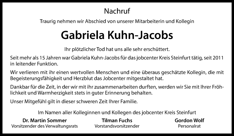  Traueranzeige für Gabriela Kuhn-Jacobs vom 17.01.2024 aus 