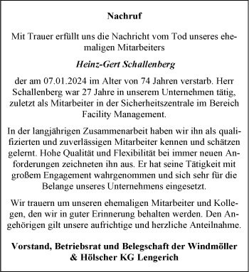 Anzeige von Heinz-Gert Schallenberg 