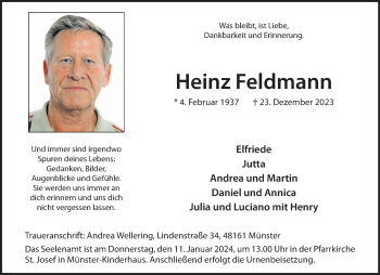 Anzeige von Heinz Feldmann 
