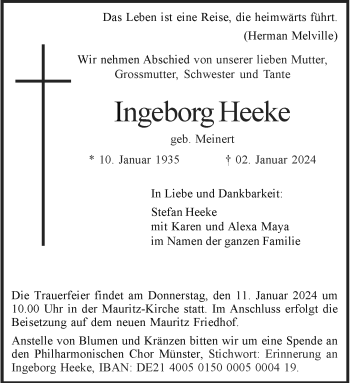 Anzeige von Ingeborg Heeke 