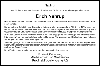 Anzeige von Erich Nahrup 