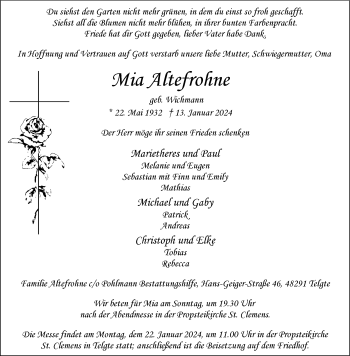 Anzeige von Mia Altefrohne 