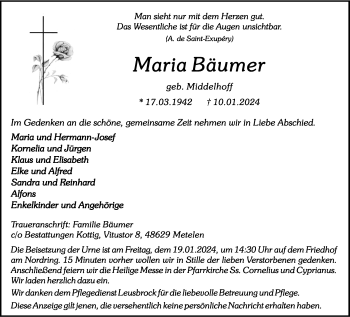 Anzeige von Maria Bäumer 