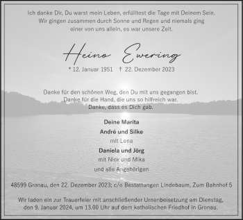 Anzeige von Heino Ewering 