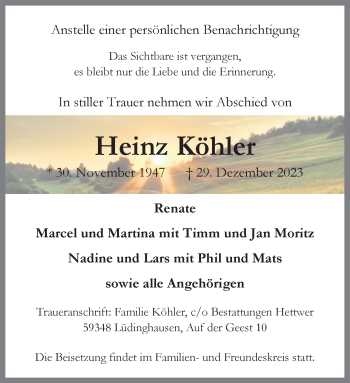 Anzeige von Heinz Köhler 