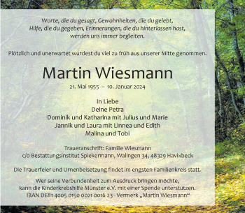 Anzeige von Martin Wiesmann 