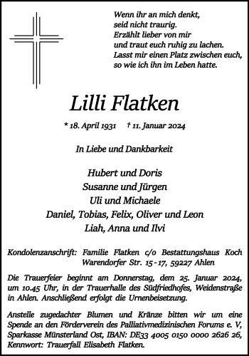 Anzeige von Lilli Flatken 