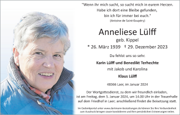Anzeige von Anneliese Lülff 