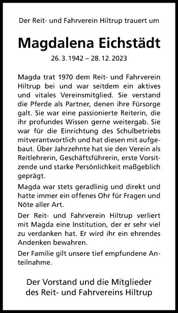 Anzeige von Magdalena Eichstädt 