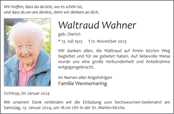 Anzeige von Waltraud Wahner 