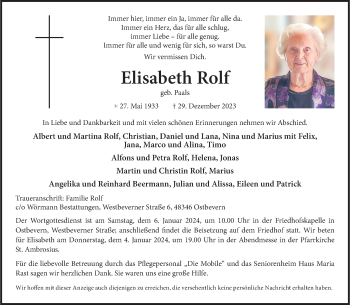Anzeige von Elisabeth Rolf 