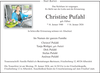 Anzeige von Christine Pufahl 
