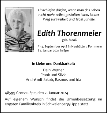 Anzeige von Edith Thorenmeier 