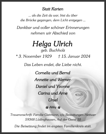 Anzeige von Helga Ulrich 