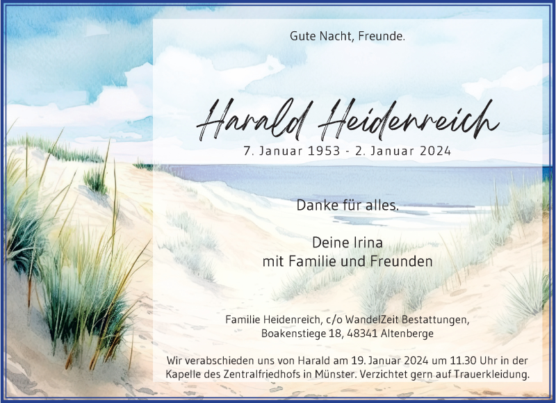  Traueranzeige für Harald Heidenreich vom 13.01.2024 aus 