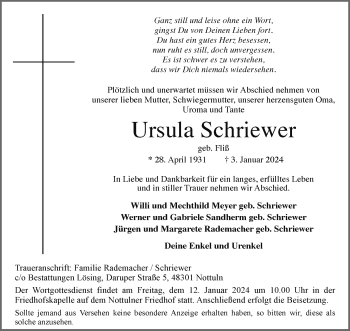 Anzeige von Ursula Schriewer 