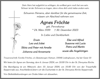 Anzeige von Agnes Fröchte 