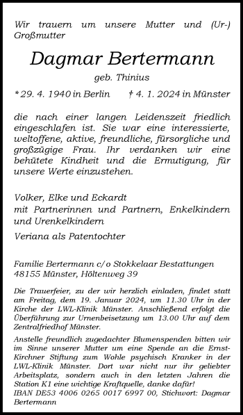 Anzeige von Dagmar Bertermann 