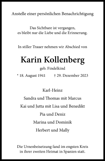 Anzeige von Karin Kollenberg 