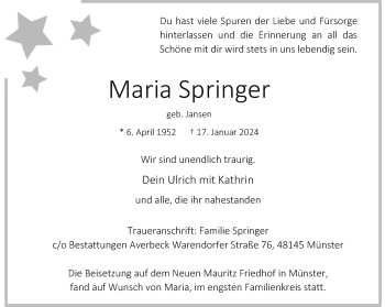Anzeige von Maria Springer 