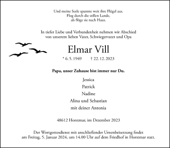 Anzeige von Elmar Vill 