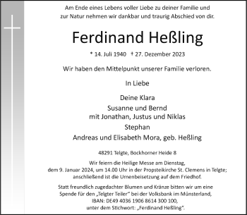 Anzeige von Ferdinand Heßling 
