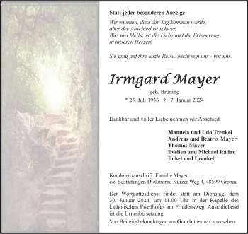 Anzeige von Irmgard Mayer 