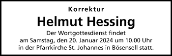 Anzeige von Helmut Hessing 