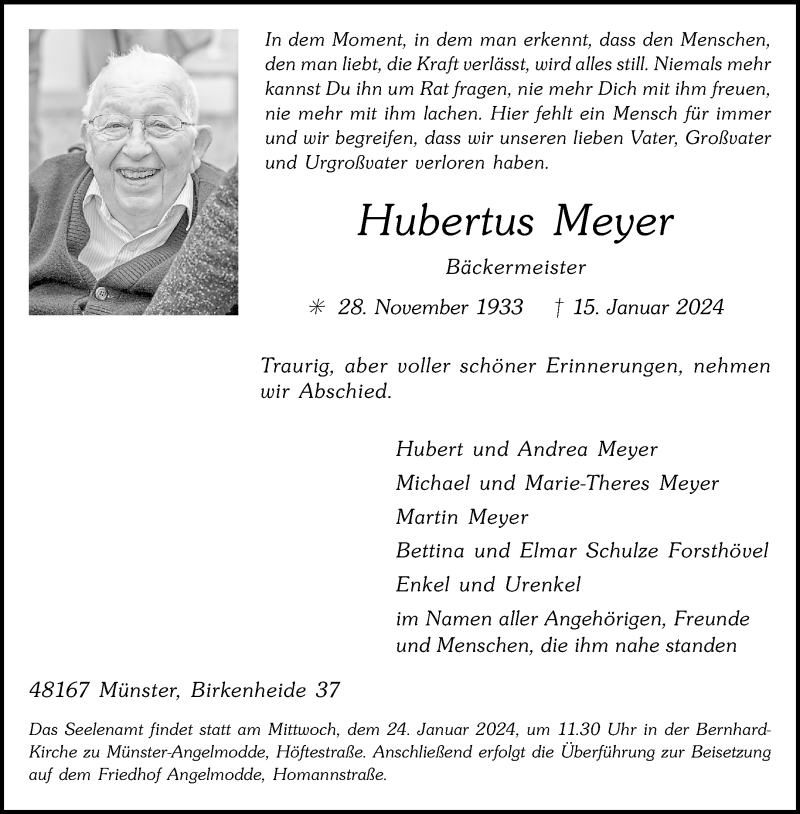  Traueranzeige für Hubertus Meyer vom 20.01.2024 aus 