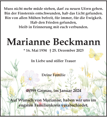 Anzeige von Marianne Beckmann 