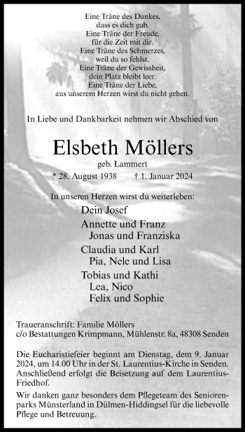 Anzeige von Elsbeth Möllers 