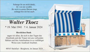 Anzeige von Walter Tkocz 