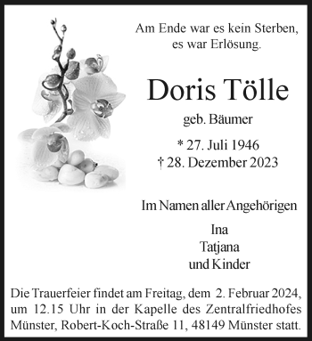 Anzeige von Doris Tölle 